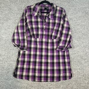 Lane Bryant Shirt Womens 18/20 Purple Plaid Button Down 3/4 Sleeve Plus Size